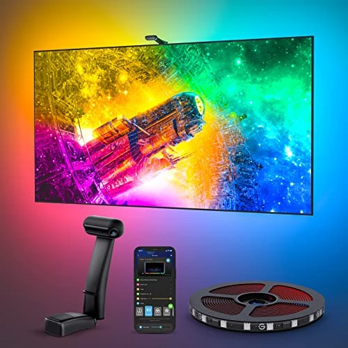 Govee Envisual TV Backlight T2 con doble cámara para TV y PC de 55-65 pulgadas, retroiluminación LED RGBIC WiFi TV compatible con Alexa y Google Assistant, cuentas luminosas dobles