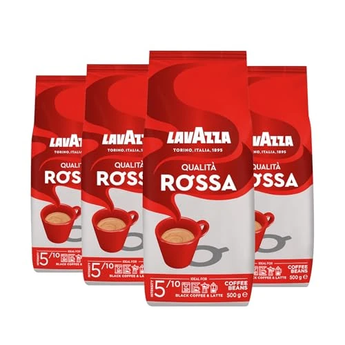 Offerta a tempo: Lavazza, Qualità Rossa, Caffè in Grani, con Note Aromatiche di Cioccolato e Frutta Secca, Arabica e Robusta, Intensità 5/10, Tostatura Media, 4 Confezioni da 500 g - 42% da 68.31 € a 39.88 €