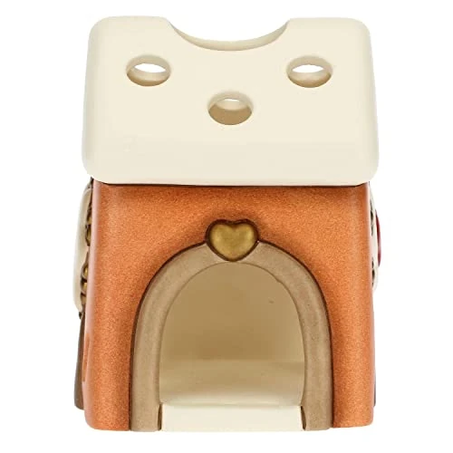 THUN - Brown Tealight Holder House in Hand-Decorated Ceramic - Winter Gifts Range Idea 2022-9x9x11cm h