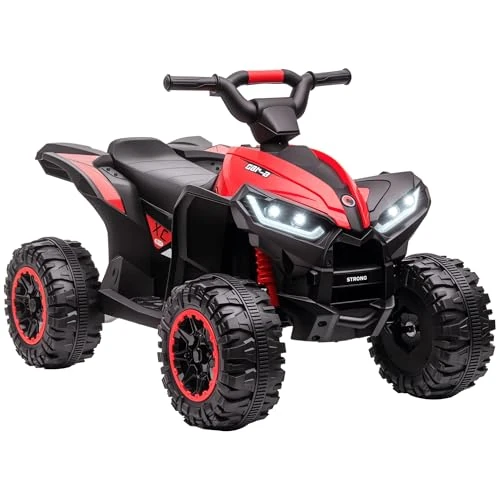 Offerta a tempo: HOMCOM Quad Elettrico per Bambini 12V ATV, Macchina Elettrica con Doppio Motore e 2 Velocità, Ruote Larghe con Fari LED, Clacson e Musica, Età 3-5 Anni, Rosso - 0.00% da 152.95 € a 152.95 €