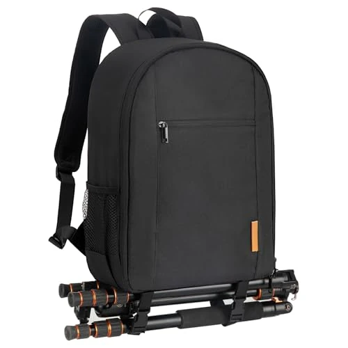 TARION Camera Rugzak Waterdichte Case Tas met Laptop Compartiment en Regenhoes voor DSLR SLR Camera Lens Flash Accessoires, Tb-m-zwart, M, Compact