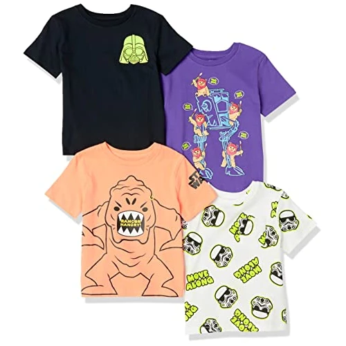 Amazon Essentials Disney | Marvel | Star Wars Boys' Short-Sleeve T-Shirts, Pack of 4, Star Wars Move Along, 10 Years