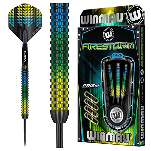WINMAU Firestorm Set di Freccette in tungsteno Steeltip Professionale da 25 Grammi con Alette e steli (Alberi)