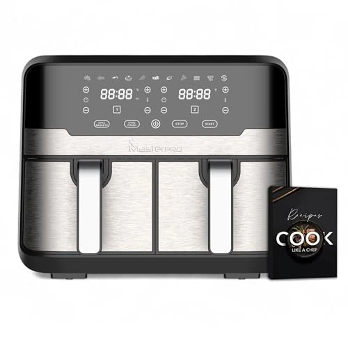 MasterPRO Rocket Duo 900 | Hot Air Fryer Double | Black | 9L Capacity and 2100W Power | LED Touch Screen and Non-Stick Basket | Fryer | 11 Functions in 1