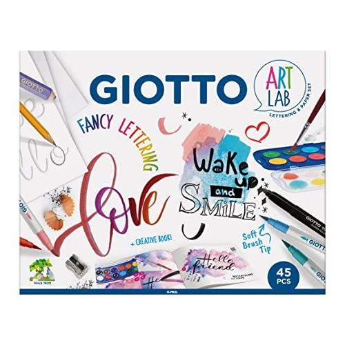 Tijdelijke aanbieding: GIOTTO - Art Lab: Fancy Lettering - Creatieve schrijfset - 1 Canson blok voor lettering + 10 penseelstiften Turbo Brush + 12 Aquarel Giotto Mini + 1 Giotto Happy Rubber van 24.49 EUR naar 24.49 EUR (korting 0%)