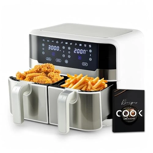 Oferta limitada: MasterPro Rocket Duo 900 | Freidora Sin Aceite Doble | Color Blanco | Capacidad de 9 L y 2400 W | Pantalla LED Táctil y Cesta Antiadherente | Freidora de Aire | 11 Funciones Diferentes en 1, Clásico de 69.99 EUR a 69.99 EUR (ahorro 0%)