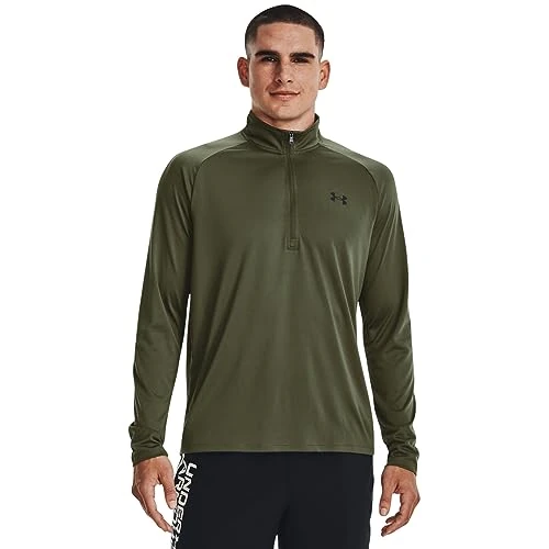 Under Armour UA Tech 2.0 1/2 Zip Camiseta de manga larga para hombre, camiseta con cremallera media de secado rápido, color rojo/negro