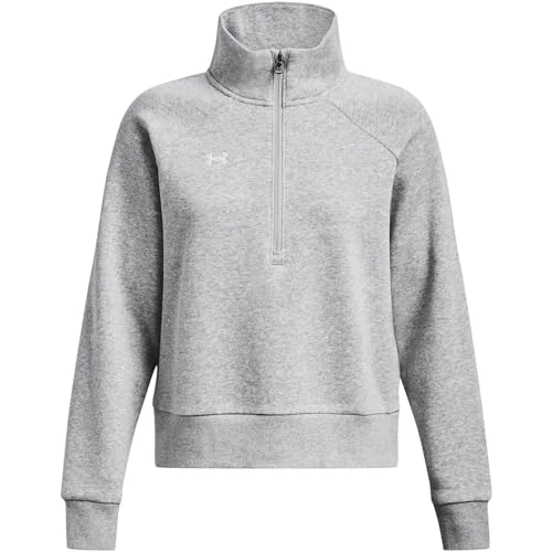 Under Armour Femme Polaire UA Rival Demi-zippée Sweatshirt, Mod Gray Light Heather/Blanc, M EU