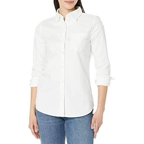 Offerta a tempo: Amazon Essentials Camicia Oxford Elasticizzata a Maniche Lunghe con Bottoni (Disponibile in Taglie Forti) Donna, Bianco, XXL - 13% da 18.95 € a 16.40 €