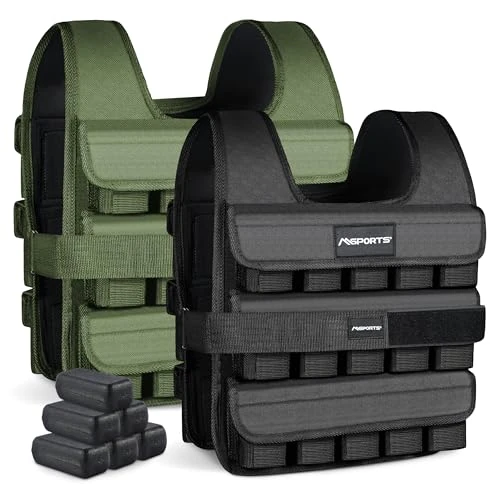 Offerta a tempo: MSPORTS Gilet con pesi Premium regolabile da 5 kg a 30 kg | Gilet da corsa donna e uomo | Gilet per fitness e allenamento della forza (25 kg, nero) - 0.00% da 114.99 € a 114.99 €