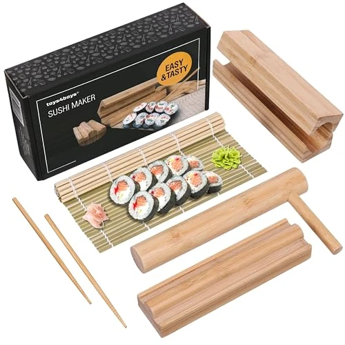 Offerta a tempo: Toys4Boys Sushi Maker Set fai da te – Roller Bazooka Kit con tappetino di bambù, stuoia per arrotolare e macchina – 100% bambù - 0.00% da 34.87 € a 34.87 €
