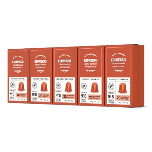 Offerta a tempo: by Amazon Capsule Caffè espresso compatibili con Nespresso, tostatura chiara, 100 unità, 5 confezioni da 20 - Certificato Rainforest Alliance - 15% da 18.81 € a 15.99 €