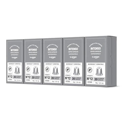 Zeitlich begrenztes Angebot: by Amazon Intenso Aluminium-Kaffeekapseln, kompatibel mit Nespresso, Dark Roast, 100 Stück (5 Packungen mit je 20 Stück) – Rainforest Alliance zertifiziert von 18.06 € auf 15.35 € (15% Rabatt)