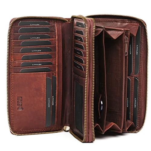 Oferta limitada: Lavalen Cartera Mujer Piel Auténtica RFID Grande Doble Cremallera, C-Marrón de 54.99 € a 54.99 € (ahorro 0.00%)