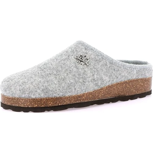 Oferta limitowana: GRÜNLAND SARA damskie kapcie zimowe, regenerowane, ciepłe, oddychające, alpejskie, wkładka, korek i naturalny filc, popiół, 39 EU z 225.58 zł na 225.58 zł (oszczędź 0.00%)