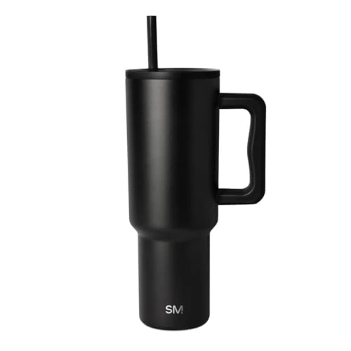 Offerta a tempo: Simple Modern Tazza Termica con Cannuccia e Manico | Bicchiere Termico in Acciaio Inossidabile Isolato | Regali per Donne & Uomini | Trek | 1180ml | Midnight Black - 29% da 29.99 € a 21.30 €
