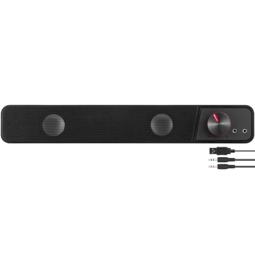 Offerta a tempo: Speedlink BRIO soundbar stereo - per computer, eccellente qualità audio, 12 watt, design compatto, 2 connettori jack da 3,5 mm, presa USB A, regolatore del volume, presa per cuffie e microfono, nero - 0.00% da 21.29 € a 21.29 €