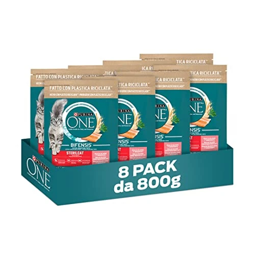 Purina ONE Bifensis Aliments pour Chat Stérilisé Adulte au Saumon et aux Céréales, 8 sachets de 800g