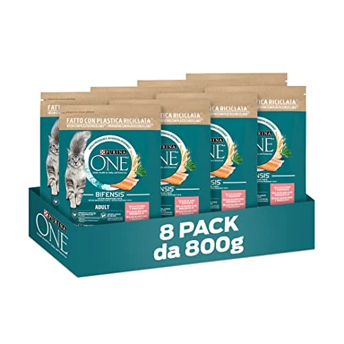 PURINA ONE Bifensis Droogvoer voor volwassenen, rijk aan zalm en volkoren granen, 8 zakjes à 800 g
