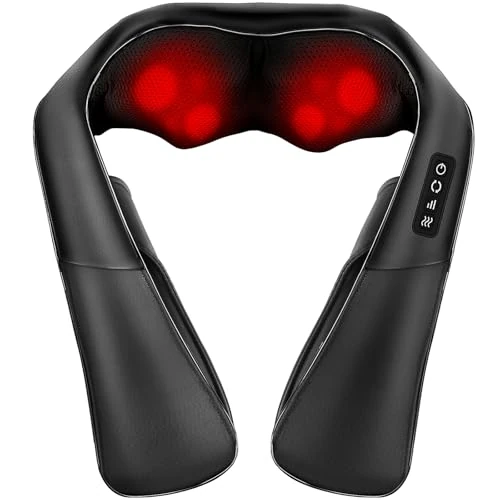 Neck Massager with Girdle Shiatsu Back Neck and Shoulder Massager with Heat Deep Tissue 4D Kneading for Neck Pain Home Offic with Car Adapter