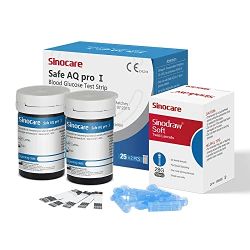Offerta a tempo: Sinocare Strisce per Glicemia con 50 Strisce e 50 Lancette, Test di Diagnostica e Monitoraggio Data di Scadenza Recente, Solo Applicabile Misuratore Glicemia AQ Pro I - 10% da 18.49 € a 16.64 €