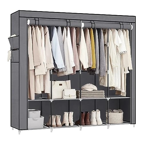 Limited-time offer: SONGMICS Clothes Wardrobe, Portable Closet, Garment Organiser Rack with 4 Hanging Rails, Shelves, 4 Side Pockets, 170 x 45 x 167 cm, Large Capacity for Bedroom, Living Room, Grey RYG094G02 from 42.99 GBP to 42.99 GBP (save 0%)