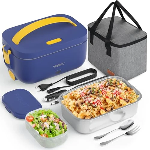 YISSVIC Tragbarer elektrischer Speisewärmer mit 9,9 l isolierten Taschen, abnehmbarer Edelstahl, elektrische Thermo-Lunchbox 12 V/24 V/220 V (9,9 l Taschen)
