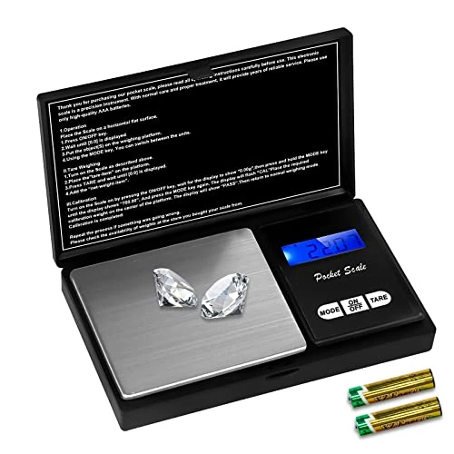 QEIHITYO - Balanza de precisión, 500 g/0,01 g, pequeña con pantalla LCD y tara, función para café, hierbas, joyas y piedras preciosas (2 pilas incluidas)