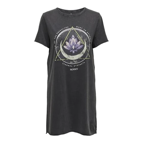 ONLY Robe d'été imprimée en Coton à Manches Courtes pour Femme de la Marque, Couleurs:Noir-2, Taille:M