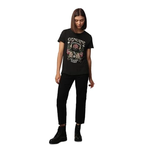 ONLY Damen ONLLUCY REG S/S JRS NOOS Top, Black/Print:Genuine,S