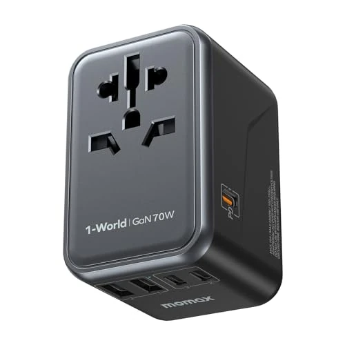 Offerta a tempo: MOMAX Adattatore Universale da Viaggio GaN 70 W, Presa Universale da Viaggio con 3 USB-C e 2 USB-A e 1 AC, Adattatore da Viaggio Italia Inghilterra Germania America Australia e 224+ Paese(Nero) - 0.00% da 47.99 € a 47.99 €