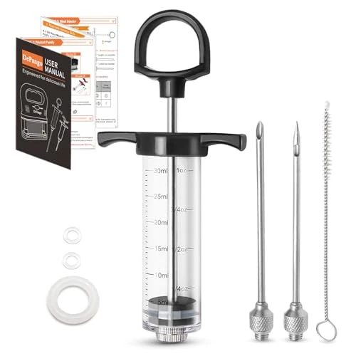 Offerta a tempo: DePango Siringa per Carne, Siringa per Marinatura con 2 Aghi per Carne in Acciaio Inossidabile, Siringa da 30 ml per Barbecue arrosto e Marinata, Iniettore per Manzo, Pollo, Maiale, Tacchino - 0.00% da 13.99 € a 13.99 €