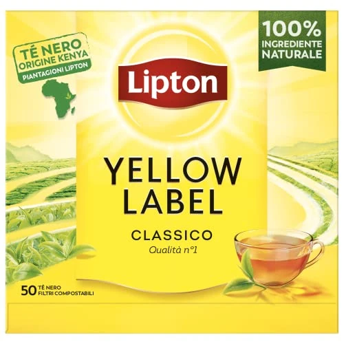 Lipton, Tè Nero Classico, Con Ingredienti 100% Naturali, Gusto Intenso ed equilibrato, ottimo per Tutte le Occasioni, Yellow Label, Confezione di Carta, Filtri Compostabili, 50 Filtri Tè Nero 2