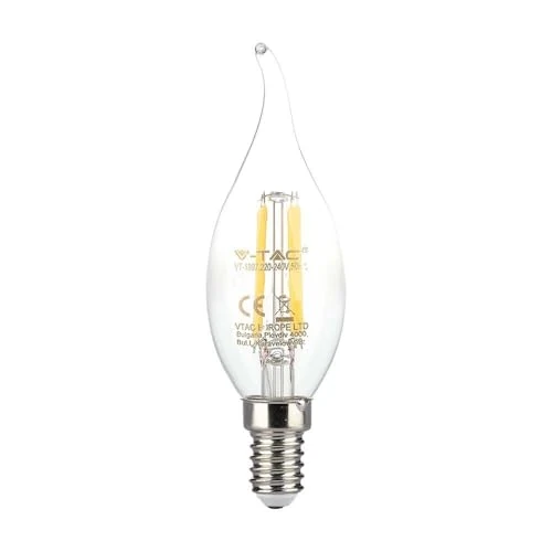 Offerta a tempo: V-TAC Lampadina LED Filamento Fiamma con Attacco Edison E14-4W (Equivalenti a 35W) - 400 Lumen - Massima Efficienza e Risparmio Energetico - 3000K Luce Bianca Calda - (Box 1 Pezzo), - 52% da 3.99 € a 1.92 €
