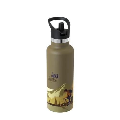 Super Sparrow Botella Agua Acero Inoxidable - Botellas Termica 500ml - Sin BPA - Termo Cantimplora con Pajita Vacío, para Deporte, Viaje, Escuela, Exterior, Oficina, Gimnasio