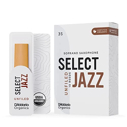 Offerta a tempo: D'Addario Organic Select Jazz Unfiled Soprano Ance per Sassofono - Ance per Sax - La prima e unica Ancia Biologica - 3 Morbido, 5 Pacchetto - 10% da 30.49 € a 27.35 €
