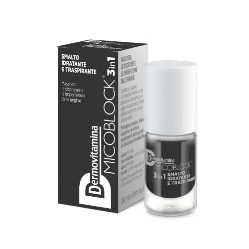 Dermovitamina Micoblock 3-in-1 nagellak, zwart, 5 ml, sneldrogend, voor beschadigde nagels, speciale vochtinbrengende en ademende formule, elastisch