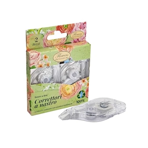 Pigna, Confezione 2 correttori a nastro, correttore bianco, NATURE FLOWERS