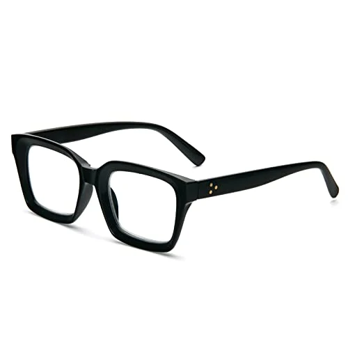 MMOWW Occhiali da Lettura Rettangolari - Oversized Square Frame Anti Luce Blu Occhiali donna uomo (Nero, +1.0)