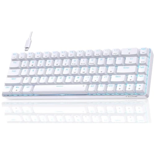 Dierya Clavier Gamer Mécanique 60% Câblé avec Interrupteur Rouge,T68SE Clavier Gaming LED Rétroéclairé Type-c Mechanical Keyboard Compact 68 Touches Anti-ghosting-US Layout,Blanc