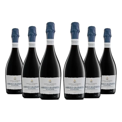 Cantina Castelli Modenesi Lambrusco Grasparossa di Castelvetro DOC, Vino Rosso dal Gusto Pieno ed Equilibrato, Profumo Raffinato e Vario, 11% Vol, Confezione con 6 Bottiglie da 750 ml
