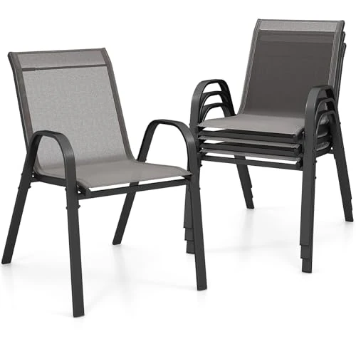 Oferta limitada: GIANTEX Juego de 4 Sillas de Jardín Apilables, Silla Exterior con Marco de Metal y Tejido Textileno, Respaldo y Reposabrazos Ergonómicas, Carga hasta 150 kg, para Terraza, Piscina, Patio (Gris) de 124.99 € a 124.99 € (ahorro 0.00%)