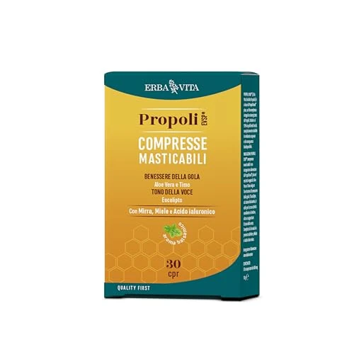 ERBA VITA Propoli EVSP® Compresse Masticabili integratore alimentare a base di Propoli EVSP® ed estratti vegetali specifici per il tuo benessere - 30 compresse