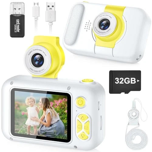 ARNSSIEN Camara Fotos Infantil,Camara de Fotos para Niños con Lente de 180°Flip y Pantalla IPS 2,4 Pulgadas,Juguete de cumpleaños para niños y niñas de 3-12 años,Tarjeta de 32 GB,X101
