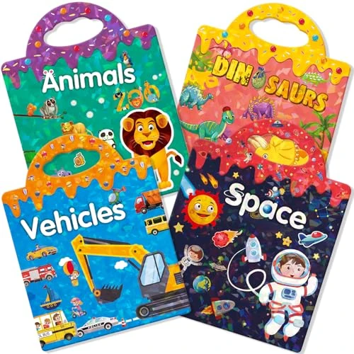 Oferta limitada: GUYUCOM Paquete de 4 libros de calcomanías reutilizables, juguetes para niños de 2, 3 y 4 años, niños y niñas, juguete educativo de aprendizaje, regalos de cumpleaños de 14.99 EUR a 12.74 EUR (ahorro 15%)