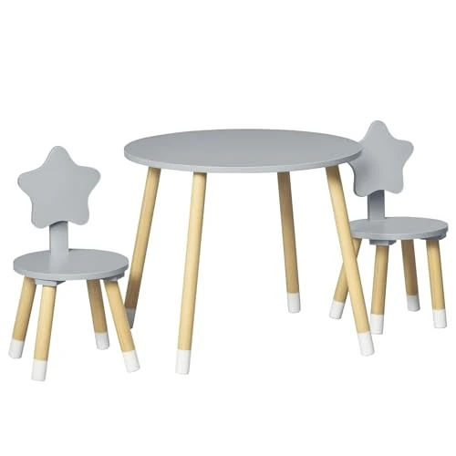 Offerta a tempo: HOMCOM Set Tavolo con 2 Sedie per Bambini da 18 Mesi, in Legno, Grigio - 35% da 69.95 € a 45.54 €