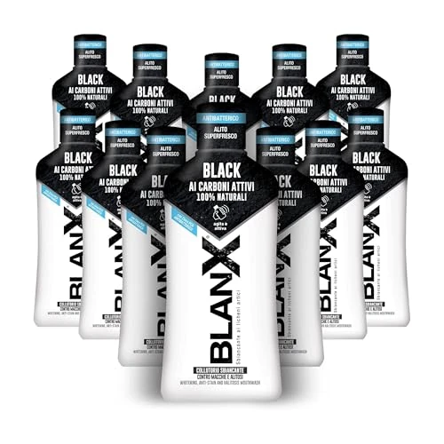 Zeitlich begrenztes Angebot: BlanX, Mundspülung zum Aufhellen, Schwarz, 12 Packungen à 500 ml, Mundspülung gegen Flecken und Aufheller, mit natürlichen Arktisflechten, Zink PCA und Aktivkohle, 100% natürlich, reparieren - Malz von 61.49 € auf 61.49 € (0.0