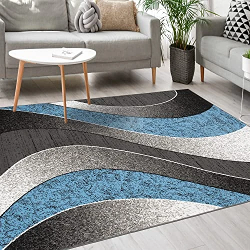 Mazovia Tappeto Moderno - Morbido Pelo Corto - Tappeto da Salotto Oeko-Tex - Tappeto per Ingresso Camera, Da Letto, Cucina, il Soggiorno - Collezione ATENA - Grigio Blu 140 x 200 cm
