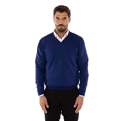Offre limitee: Ciabalù Pull d'hiver pour homme en laine mérinos fabriqué en Italie Pull col en V Regular Fit, bleu cobalt, Large de 79.90 EUR a 53.22 EUR (economie 33%)