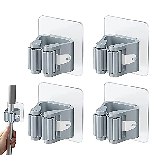 Limited-time offer: Rifrpha 4Pcs Self Adhesive Mop Holder Broom Holder Wall Mounted White Mop And Broom Holder No Drill Wall Mounted Organizer Clip Wall Mount Broom Clips Broom Clips Without Drilling for Kitchen bathroom from 6.99 £ to 6.99 £ (save 0.00%)